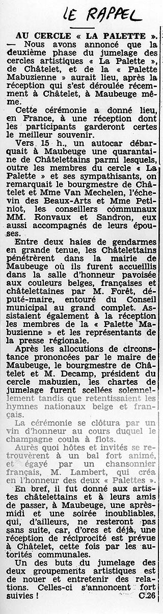 Châtelet - Jumelage avec Maubeuge - 1962 - Article 2