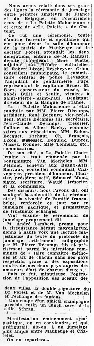 Châtelet - Jumelage avec Maubeuge - 1962 - Article 6