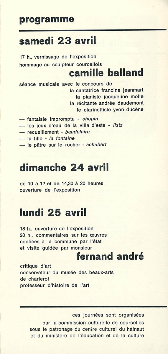 Courcelles- Expo collective 20 - Camille Balland - 1966 - Catalogue 2