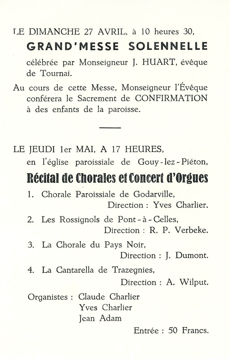 Gouy-Lez-Piéton - Expo collective 27 - Eglise St Martin - 1980 - Invitation 3