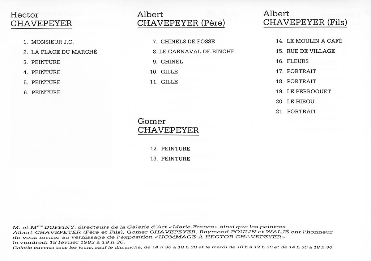 Châtelet - Expo collective 33 - Hommage à Hector Chavepeyer - 1983 - Catalogue verso