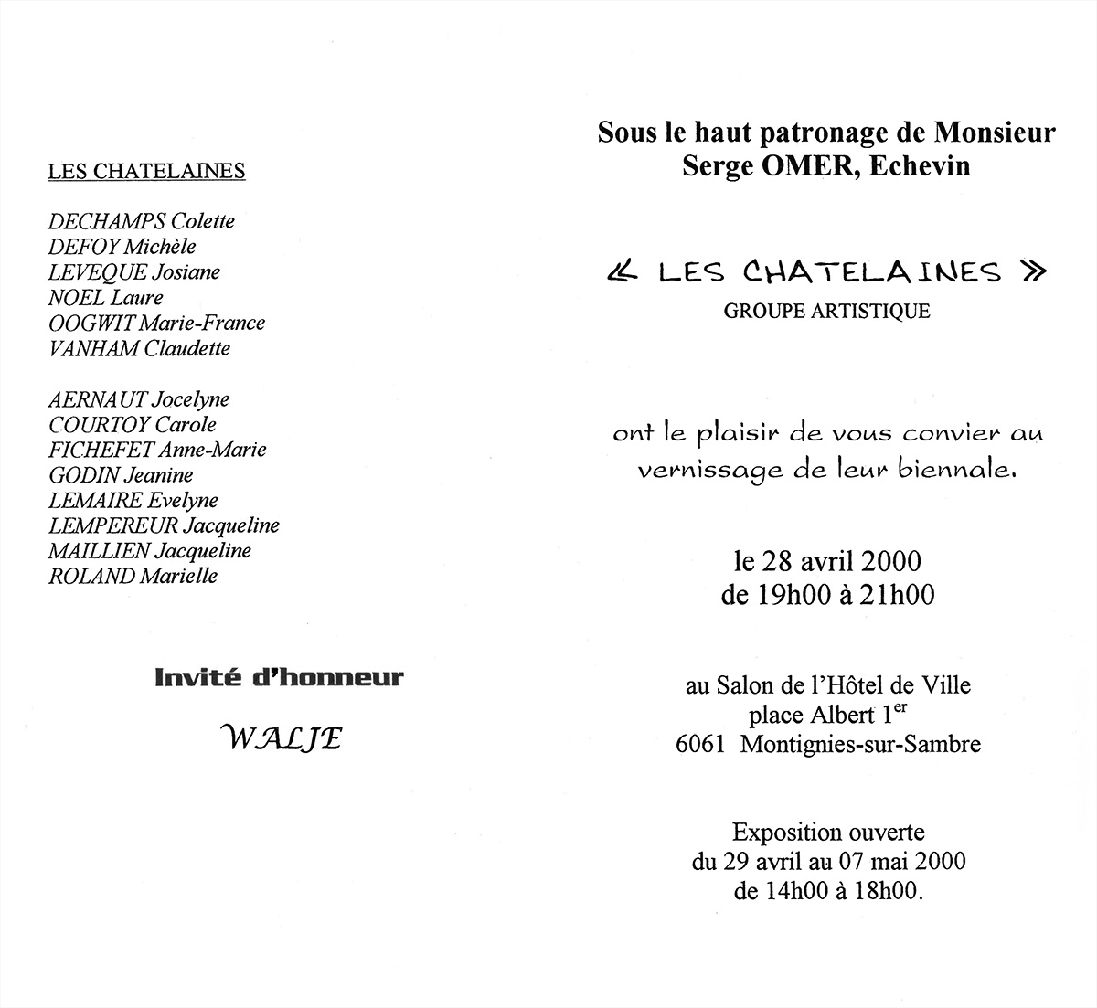 Montignies-Sur-Sambre - Expo collective 78 - Hôtel de ville - 2000 - Invitation verso